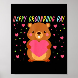 Póster Día Feliz de la Marmota Día de la Marmota Lindo Wo