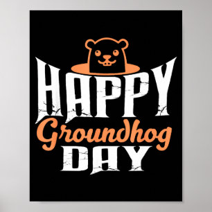 Póster Día Feliz de la Marmota Divertida Marmota Loca Ani