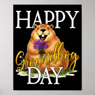 Póster Día Feliz de la Marmota Divertido Meme de Marmota