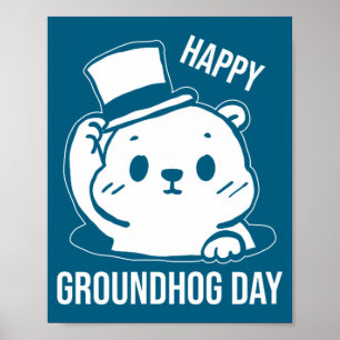 Póster Día Feliz de la Marmota Line Art 