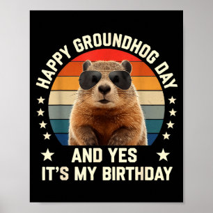 Póster Día Feliz de la Marmota y Sí es mi Cumpleaños Boni