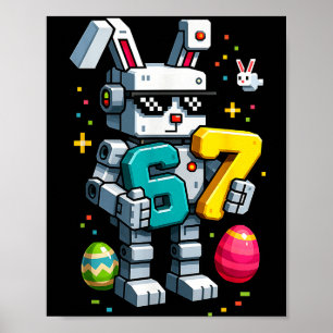 Póster Día feliz de Pascua conejito huevo 6 7 meme niños