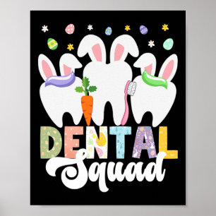 Póster Día Feliz de Pascua Dentista Caza de Huevos Conejo