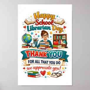 Póster Día Feliz del Bibliotecario Escolar Gracias Bibl