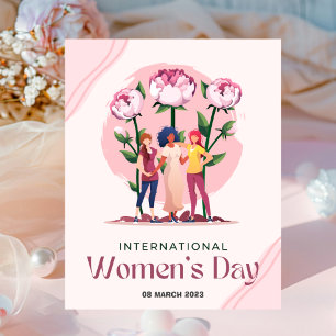 Póster Día Internacional de la Mujer Estética Rosa y Verd