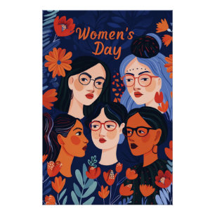 Póster Día Internacional de la Mujer Floral Blue