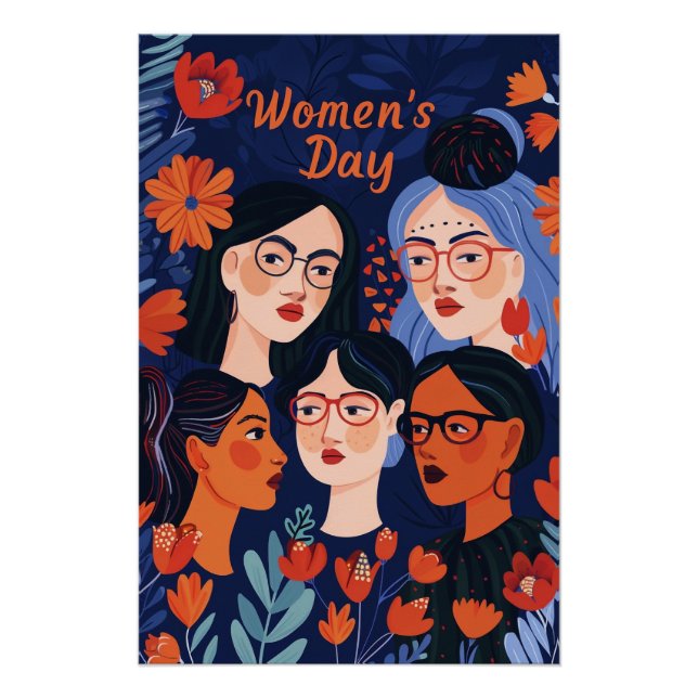 Póster Día Internacional de la Mujer Floral Blue (Anverso)