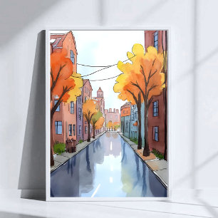 Póster Día Lluvioso en Boston   Acuarela MA Viaje