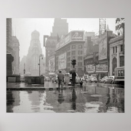 Póster Día lluvioso en Times Square, 1943. Foto antigua