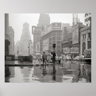 Póster Día lluvioso en Times Square, 1943. Foto antigua