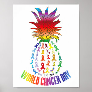 Póster Día Mundial del Cáncer Concienciación Frase Piña