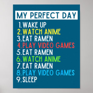 Póster Día perfecto Anime Gaming Ramen Amante Divertido C