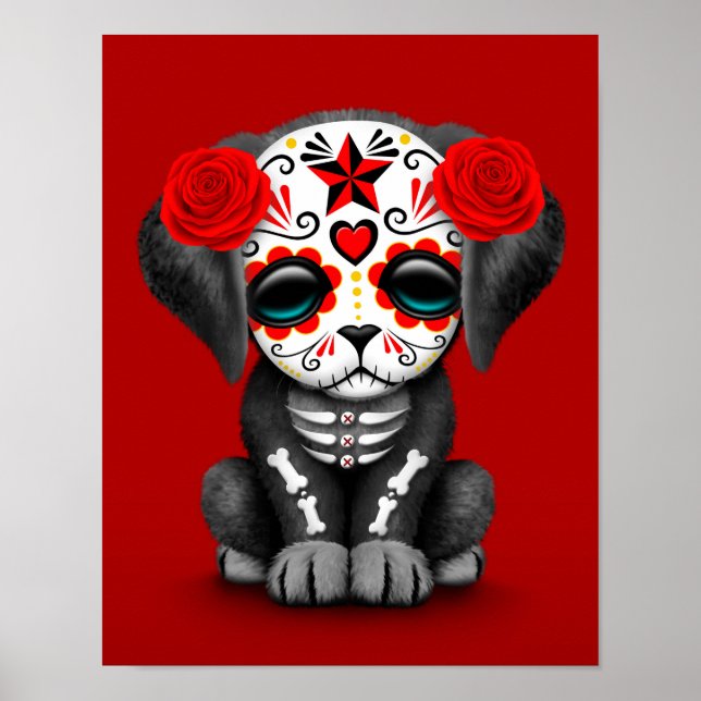 Póster Día rojo curado del perro cachorro muerto (Frente)