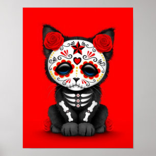Póster Día rojo lindo del gato muerto del gatito, rojo