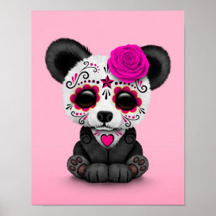Póster Día rosado del Panda de la calavera del azúcar mue