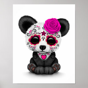 Póster Día rosado del Panda de la calavera del azúcar mue