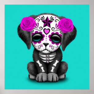 Póster Día rosado del perro cachorro muerto