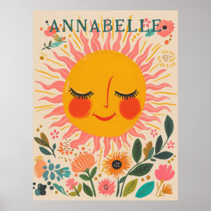 Póster Día Soleado Boho Ilustración Floral Nombre