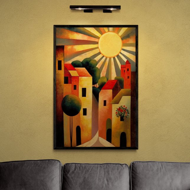 Póster Día soleado en pequeño pueblo Ilustracion Art Retr (Subido por el creador)