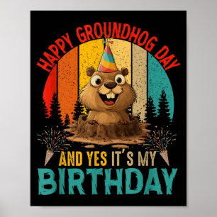 Póster Día Vintage de la Marmota y Roedor de Cumpleaños G
