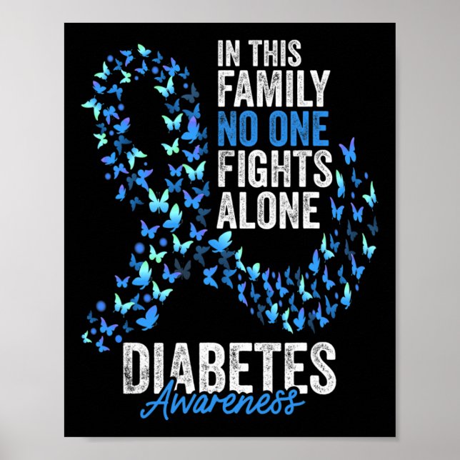 Póster Diabetes Awareness Month Butterflies Cinta azul (Frente)