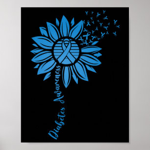 Póster Diabetes Awareness Month Sunflower Blue Ribbon Sup