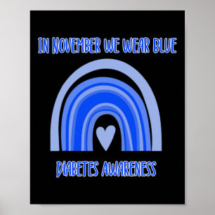 Póster Diabetes T1D Awareness Mono Blue Rainbow Ribbon S