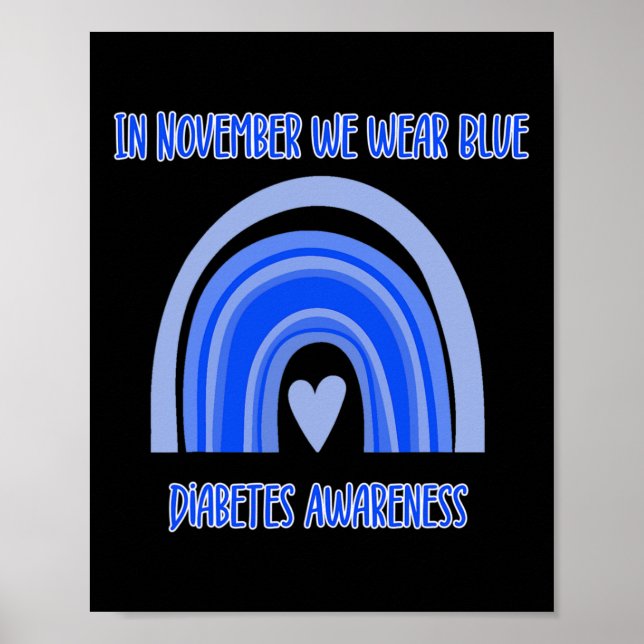 Póster Diabetes T1D Awareness Mono Blue Rainbow Ribbon S (Frente)