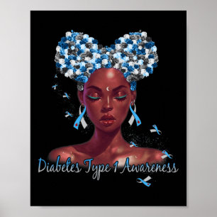 Póster Diabetes Tipo 1 Conciencia Azul y Gris Cinta Gris
