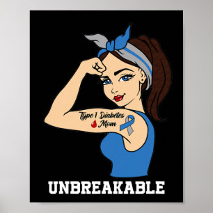 Póster Diabetes tipo 1 mamá inquebrantable Warrior Awaren