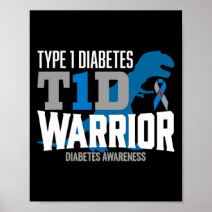 Póster Diabetes Tipo 1 T-rex T1d Guerrero Conciencia sobr