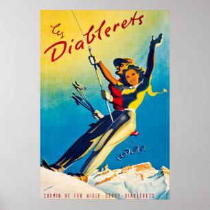 Póster Diablerets, montaña, pareja en un telesilla