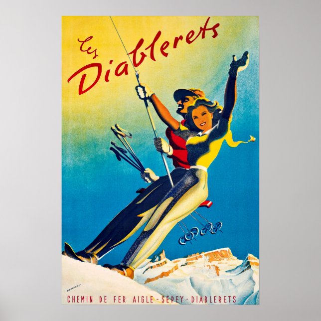 Póster Diablerets, montaña, pareja en un telesilla (Frente)