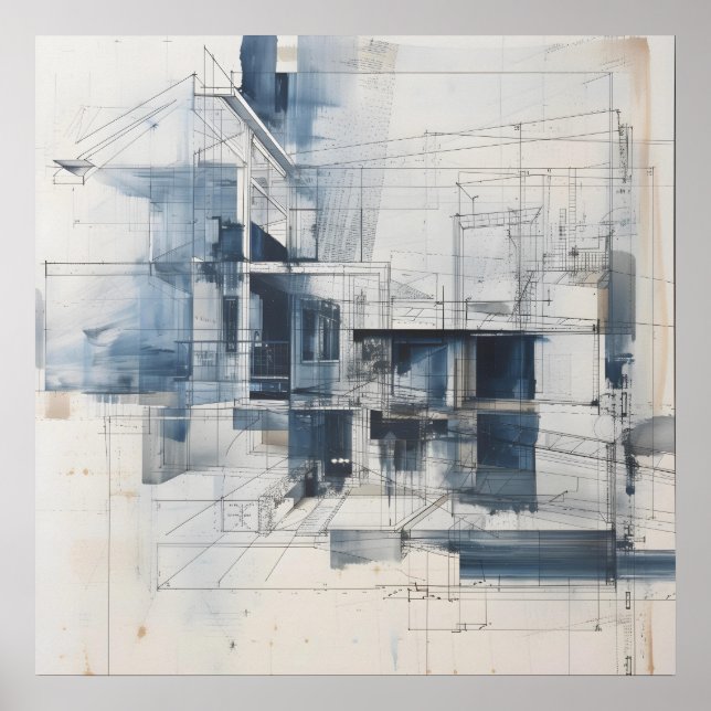 Póster Diagrama de esbozo de la casa (Frente)