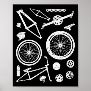 Póster Diagrama de Piñón de Partes de Bicicleta Desmontad