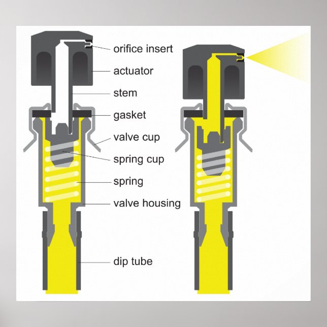 Póster Diagrama de un sistema de válvulas de aerosol (Frente)