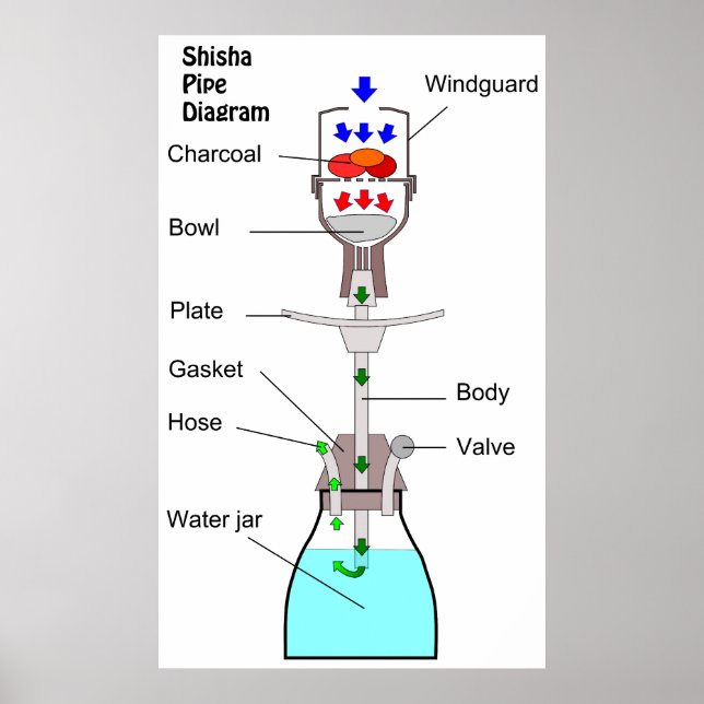 Póster Diagrama de una tubería shisha de narguile (Frente)