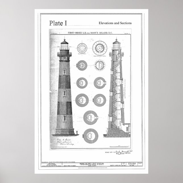Póster Diagrama del faro de la isla Bodie (Frente)