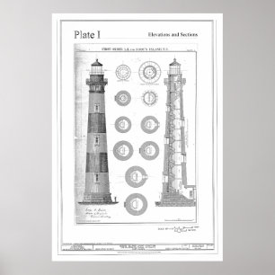 Póster Diagrama del faro de la isla de Bodie del vintage