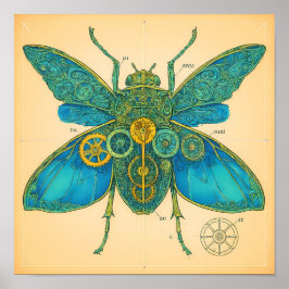 Póster Diagrama Técnico Ornamentado: Insecto Steampunk