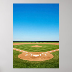 Póster Diamante de Béisbol Bajo Cielo Azul Brillante