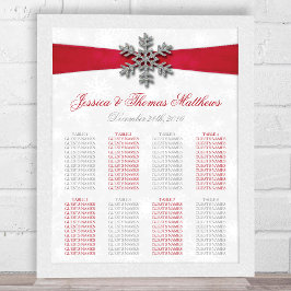 Póster Diamante Snowflake & Red Ribbon Boda de Invierno