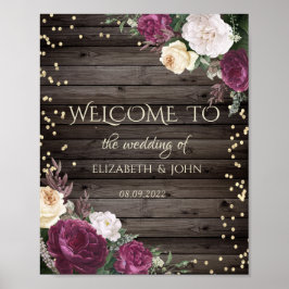 Póster Diamantes de oro Flores de Borgoña Madera Salven L