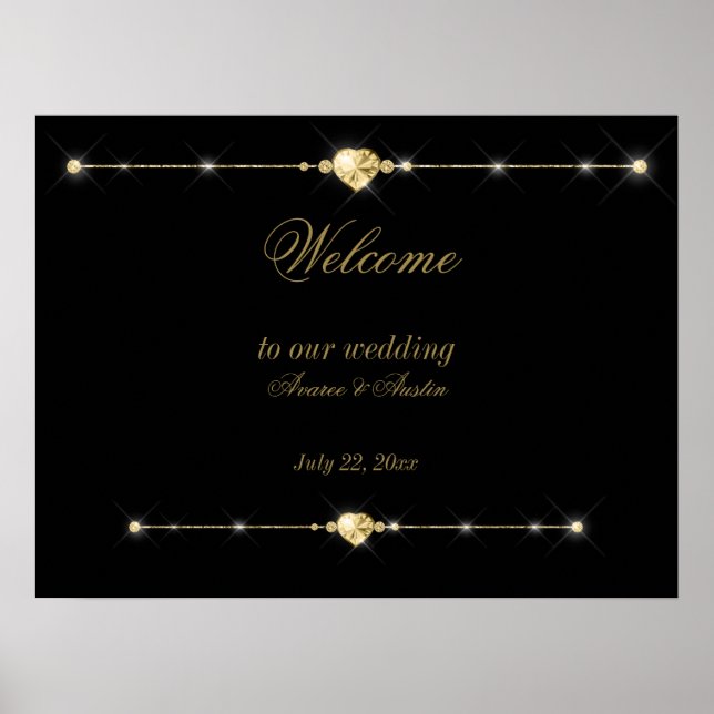 Póster Diamonds Gold and Glitter Wedding Poster (Frente)
