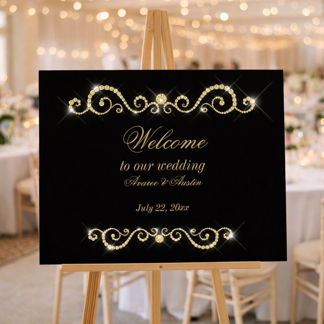Póster Diamonds Gold and Glitter Wedding Poster (Subido por el creador)