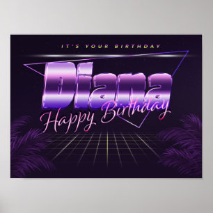 Póster Diana Nombre Apellido cartel retro lila cumpleaños
