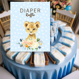 Póster Diaper Raffle Baby Shower Lion Cub Floral Blue