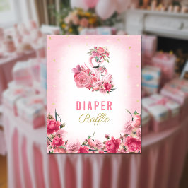 Póster Diaper Raffle Baby Shower Pink Flamingo Ballerina