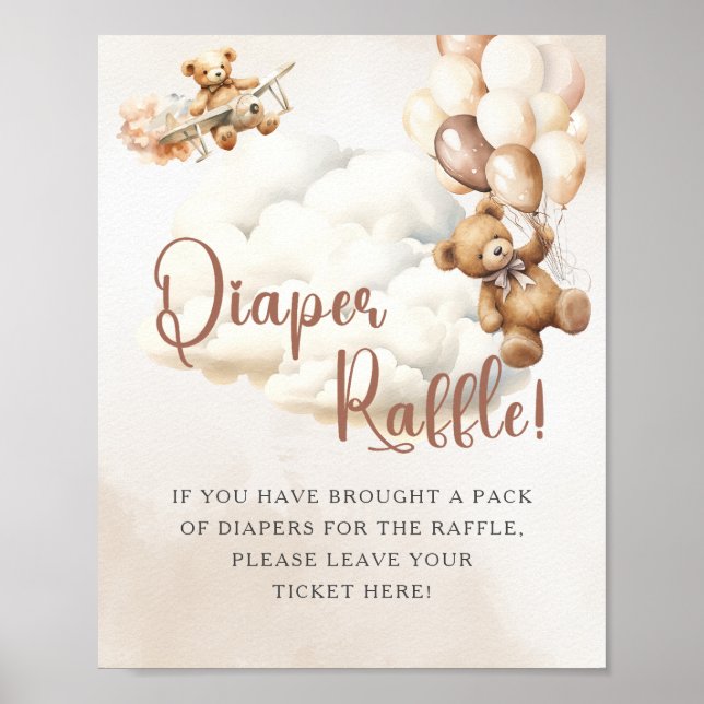 Póster DIAPER RAFFLE Bear simple juego de Baby Shower (Frente)