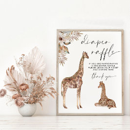 Póster Diaper Raffle Boho Giraffe Rótulo Baby Shower